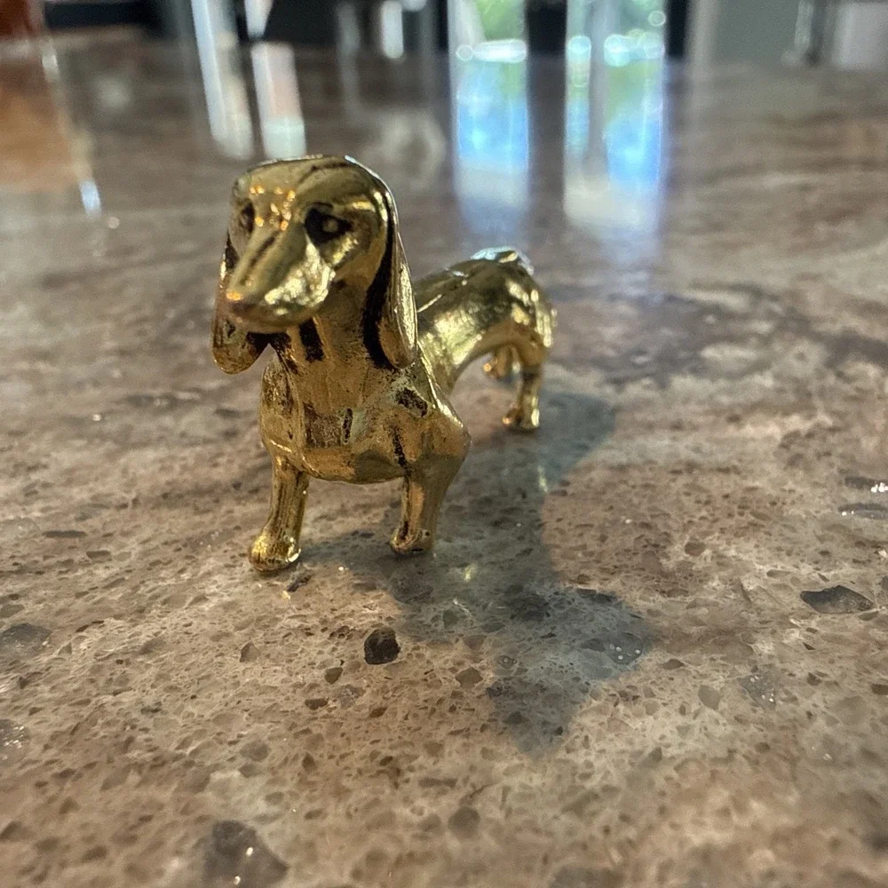 Brass Dachshund Wiener Dog Statue Miniature Figurine Desk Decor Trinket 2